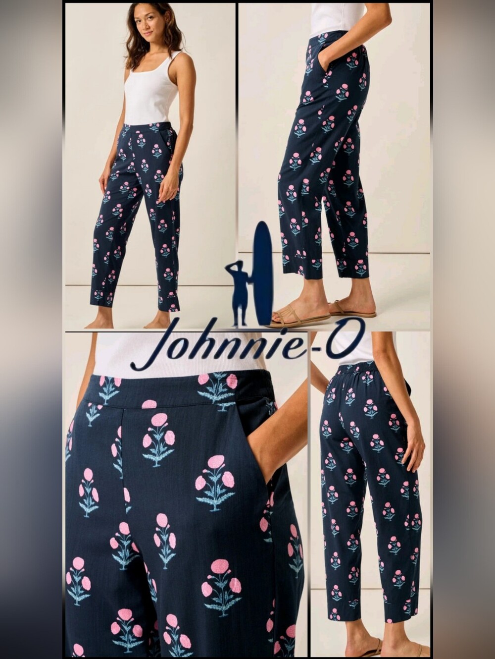 Johnnie-O Collett Floral Block Print Pant Navy Ankle Pants JWPA100070